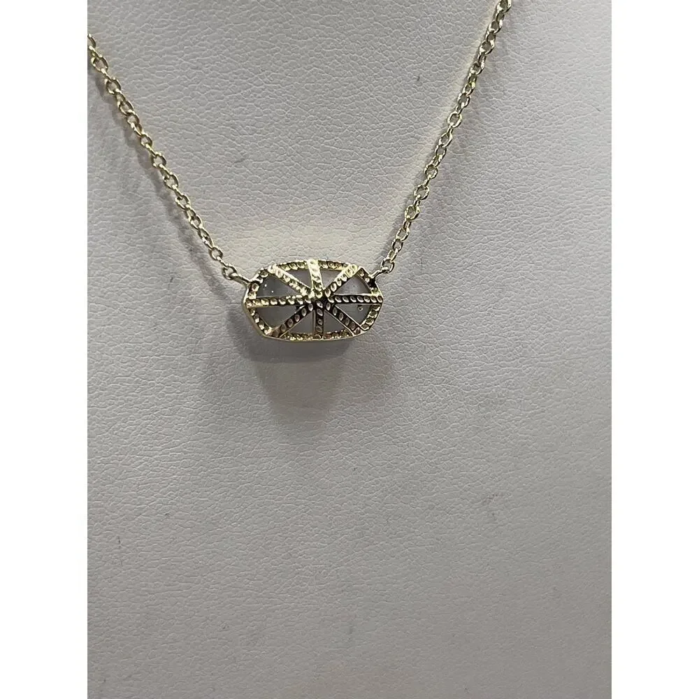 Kendra Scott Gold Plated Elisa Pendant Necklace‎ in Slate Gray Glass Illuision - Picture 12 of 14